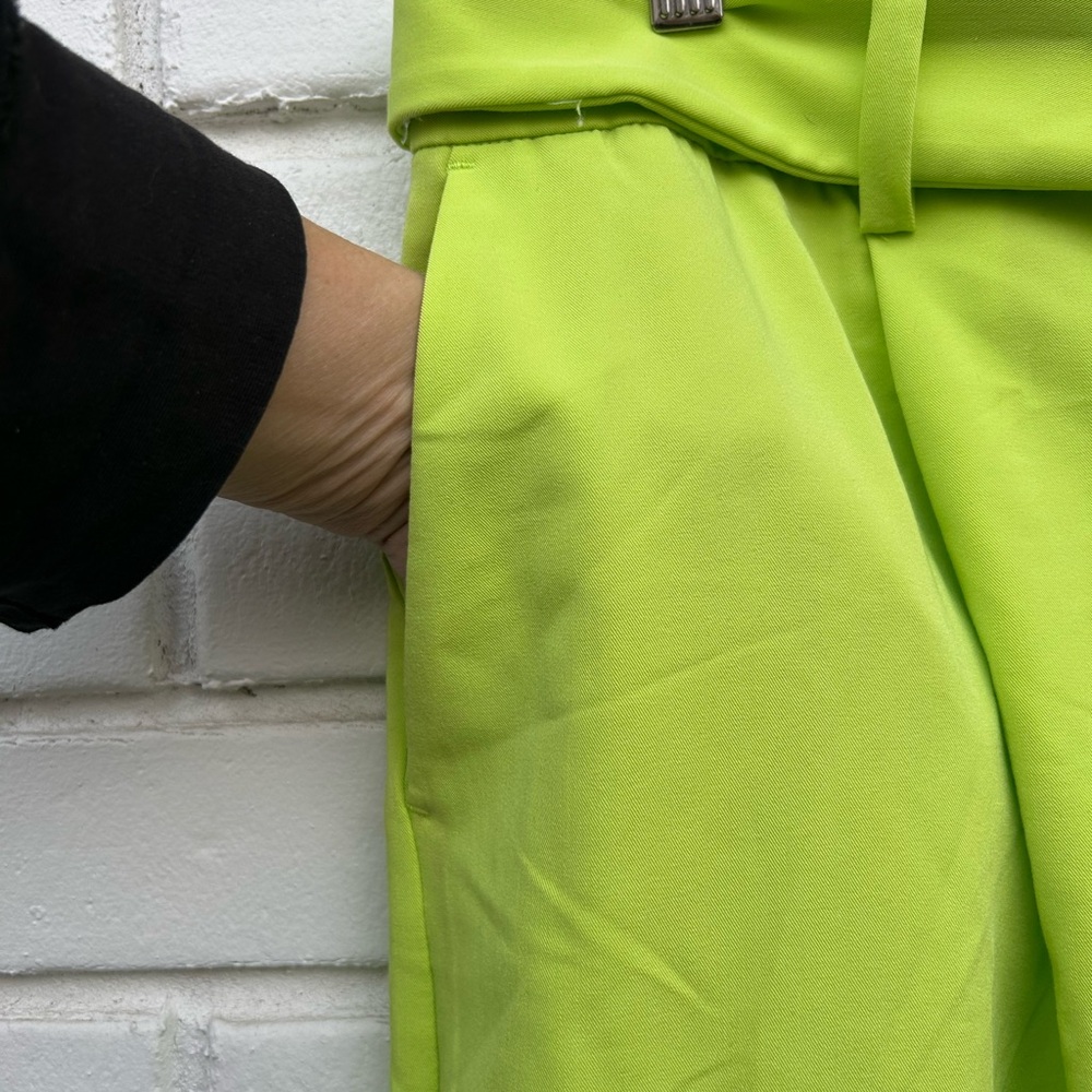 Eloquii lime green wide pants tie waist 16 - Picture 2 of 13